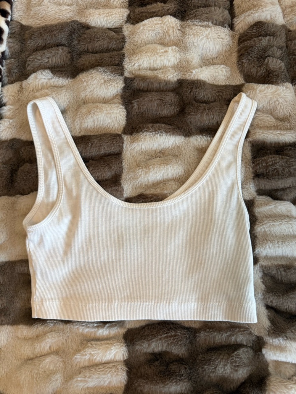 H&M Ribbed Scoop Crop Tank Top - Cream